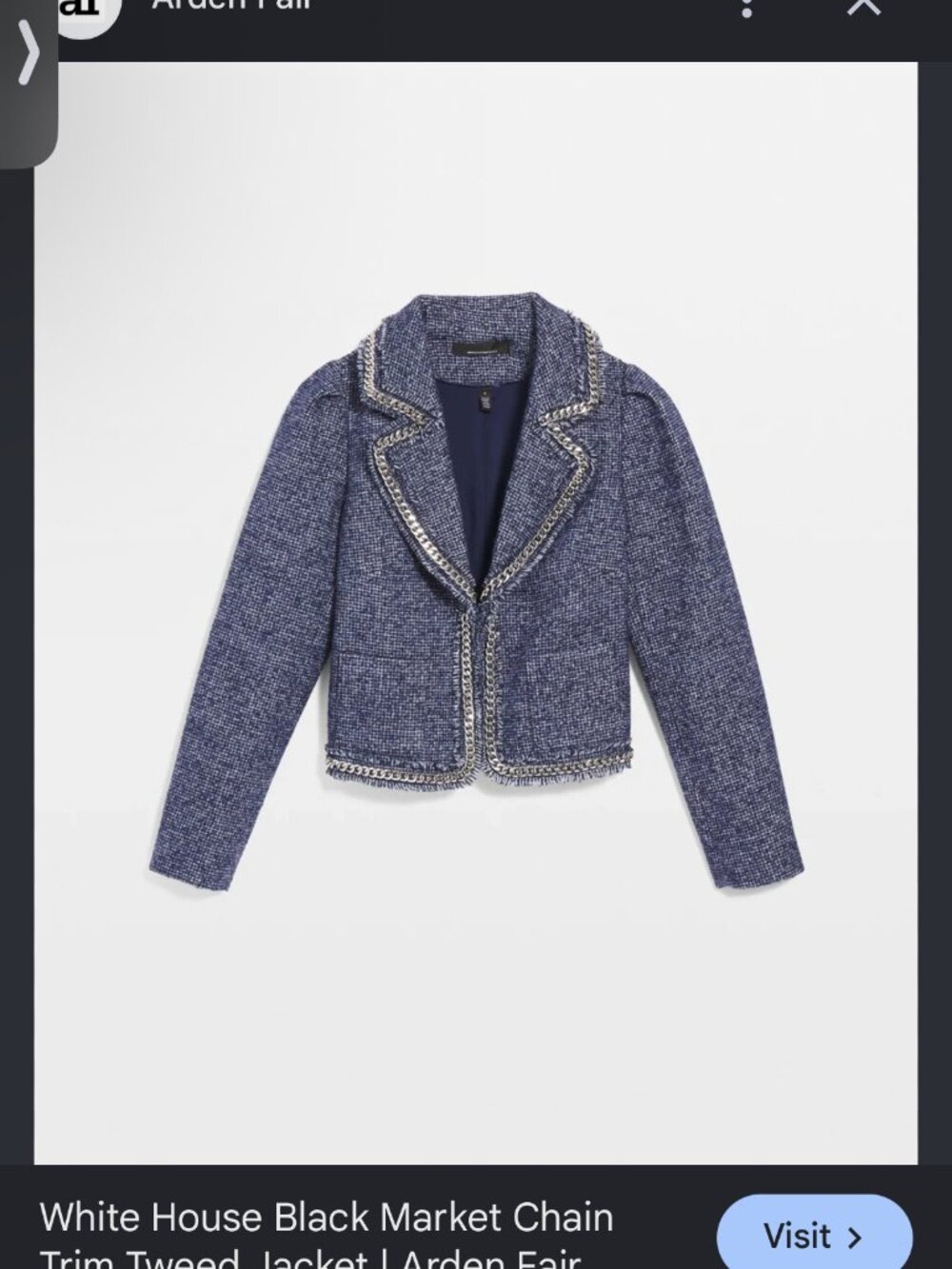 nwt WHITE HOUSE BLACK MARKET chain detail tweed blazer 0